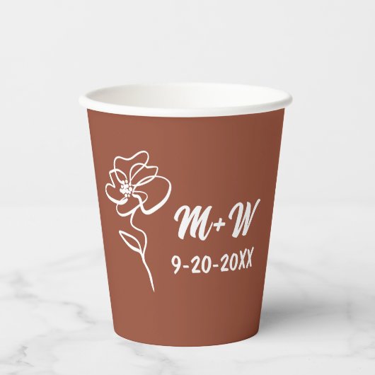 Classic & Modern Boho Burnt Orange Floral Sketch  紙コップ (正面)