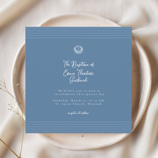 Classic modern deep blue baptism Invitation 招待状