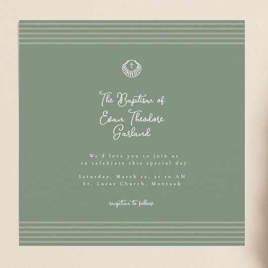 Classic modern deep sage green baptism Invitation 招待状