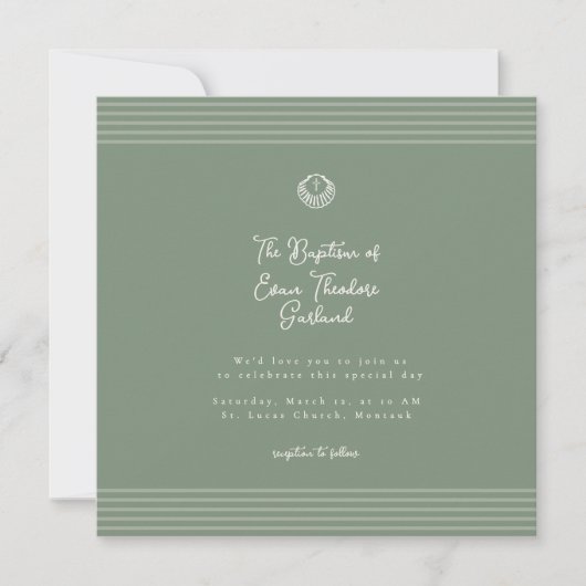 Classic modern deep sage green baptism Invitation 招待状 (正面)