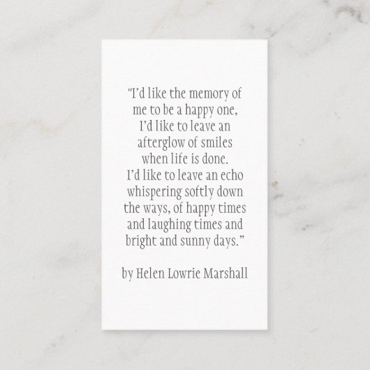 Classic Modern In Loving Memory Photo Prayer Card 名刺 (裏面)