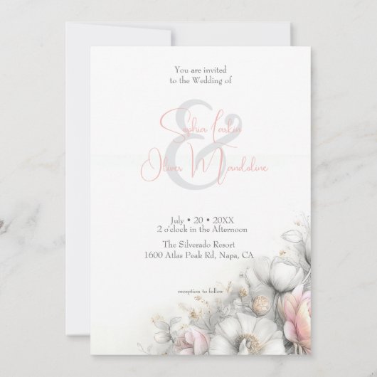 Classic Modern Ivory and Blush Floral  招待状 (裏面)