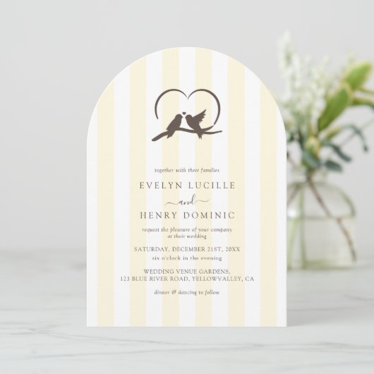 Classic Modern Ivory Birds Romantic Wedding Arch 招待状 (スタンド正面)