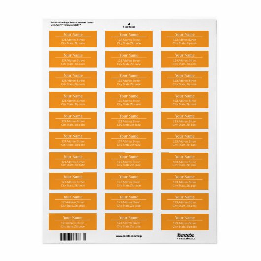 Classic Modern Minimal Orange Name Mail Address ラベル (フルシート)