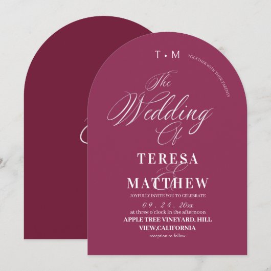 Classic Modern Minimal Pink Wedding  招待状 (正面/裏面)