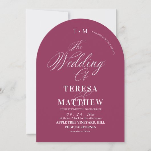 Classic Modern Minimal Pink Wedding  招待状 (正面)
