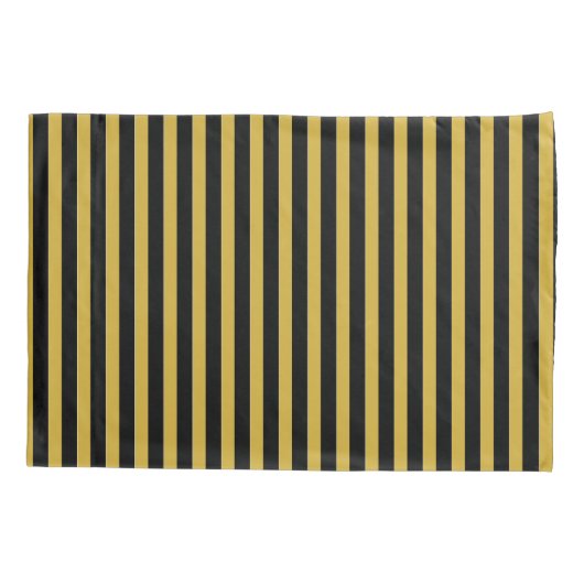 Classic Modern Striped Black and Metallic Gold 枕カバー (裏面-左)