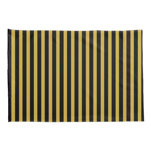 Classic Modern Striped Black and Metallic Gold 枕カバー (裏面-右)