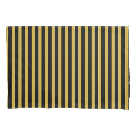 Classic Modern Striped Black and Metallic Gold 枕カバー (正面左)