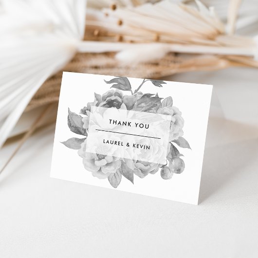 Classic Monochrome Floral Gratitude サンキューカード