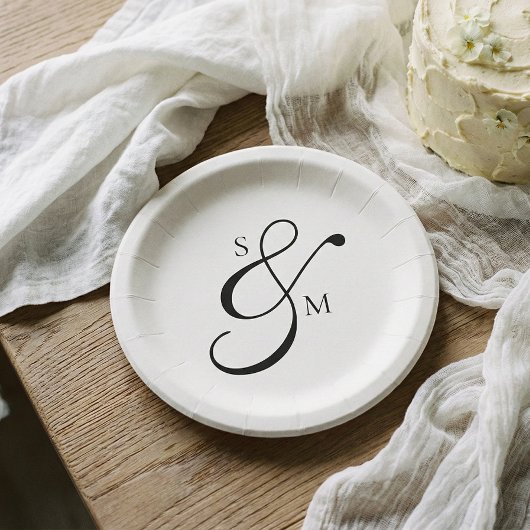 Classic Monogram Ampersand Wedding White ペーパープレート
