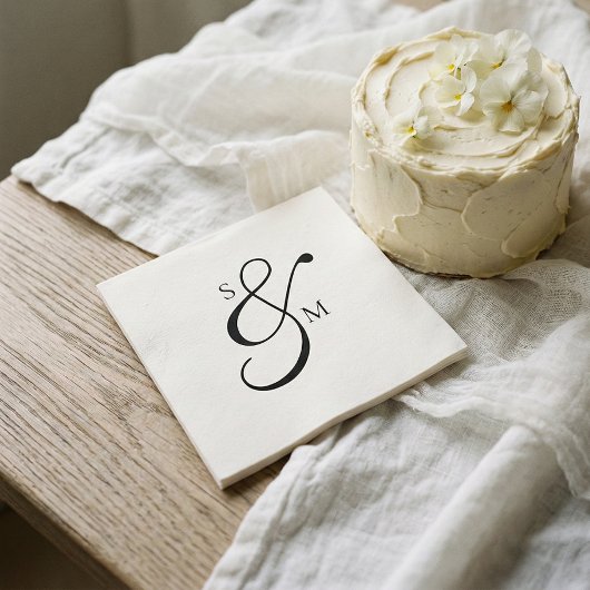 Classic Monogram Ampersand White Wedding スタンダードカクテルナプキン