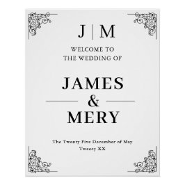 Classic Monogram Border Wedding Welcome Sign ポスター
