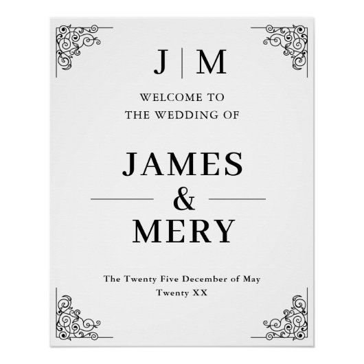 Classic Monogram Border Wedding Welcome Sign ポスター (正面)
