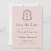 Classic Monogram Crest Blush Pink Wedding セーブザデート (正面)