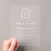 Classic Monogram Crest Transparent Wedding アクリル招待状 (インサイチュ (ポータブル))
