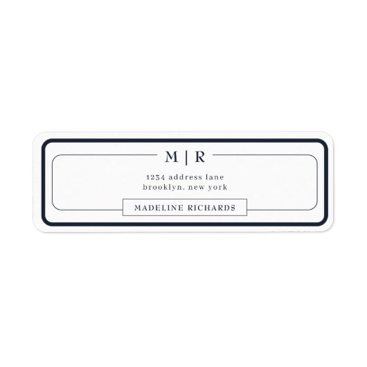 Classic Monogram Dark Navy Blue Border Address ラベル (正面)