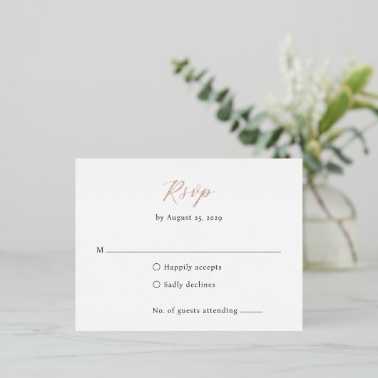 Classic Monogram Elegant Wedding Foil RSVP Card 箔招待状ポストカード (立ち正面)