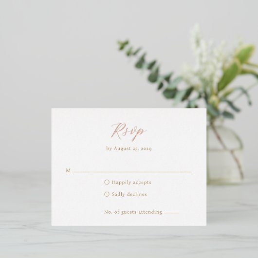 Classic Monogram Elegant Wedding Foil RSVP Card 箔招待状ポストカード (立ち正面)