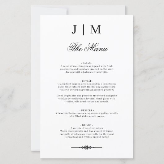 Classic Monogram Elegant Wedding Menu (正面)
