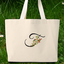 Classic monogram  F red white flower mother gift ラージトートバッグ