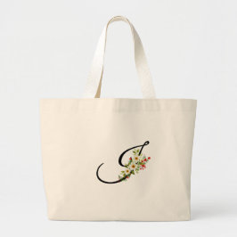 Classic monogram I red white flower mother gift ラージトートバッグ