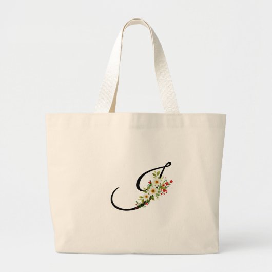 Classic monogram I red white flower mother gift ラージトートバッグ (正面)