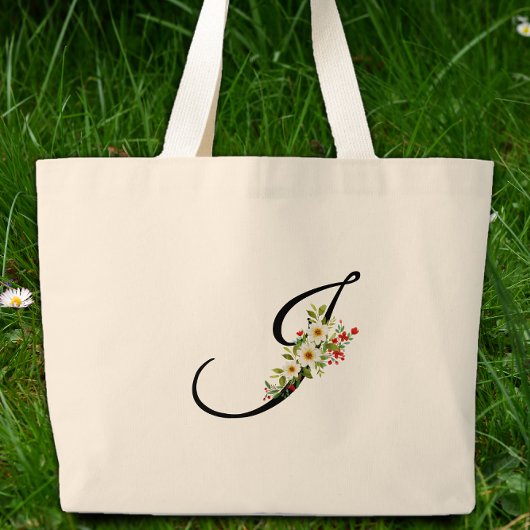 Classic monogram J red white flower mother gift ラージトートバッグ