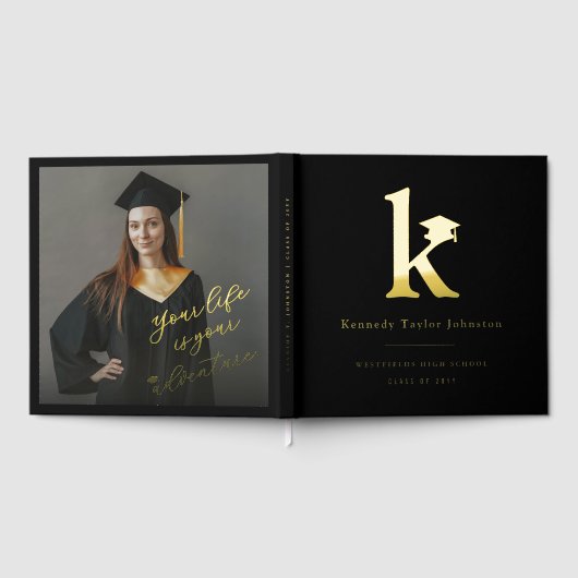Classic Monogram K And Graduation Cap Grad Party ゲストブック (全面)