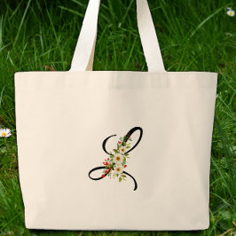 Classic monogram L red white flower mother gift ラージトートバッグ