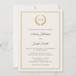Classic Monogram Laurel Wreath with Photo Wedding 招待状