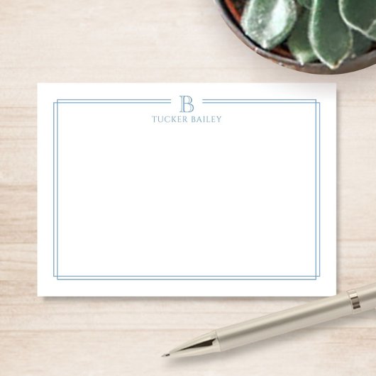 Classic Monogram Light Blue Border Stationery Note ノートカード