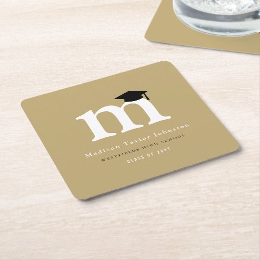 Classic Monogram M And Graduation Cap Grad Party スクエアペーパーコースター (アングル)