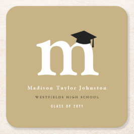 Classic Monogram M And Graduation Cap Grad Party スクエアペーパーコースター