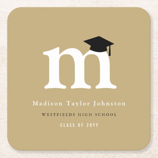 Classic Monogram M And Graduation Cap Grad Party スクエアペーパーコースター (正面)