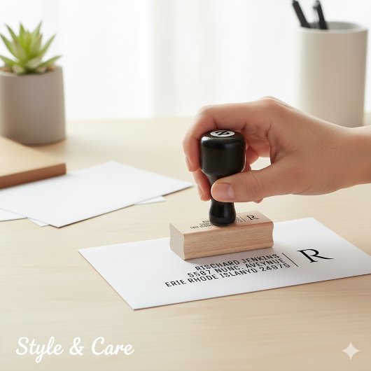 Classic Monogram Name Address Stylish Wooden ラバースタンプ