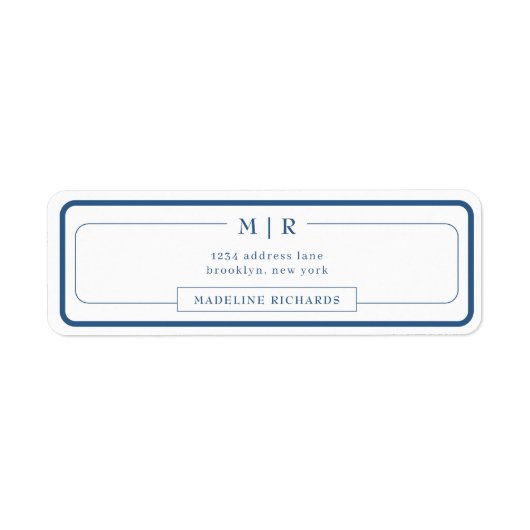 Classic Monogram Navy Blue Border Address ラベル (正面)
