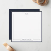 Classic Monogram Navy Blue Border Stationery ノートカード (正面/裏面インサイチュ)