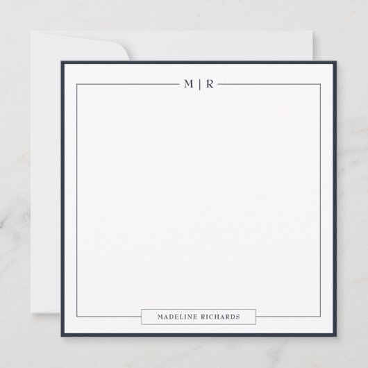 Classic Monogram Navy Blue Border Stationery ノートカード (正面)