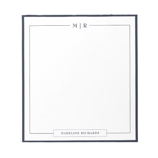 Classic Monogram Navy Blue Border Stationery ノートパッド (正面)