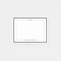 Classic Monogram Navy Blue Border Stationery