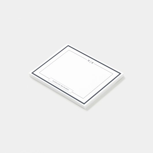 Classic Monogram Navy Blue Border Stationery ポストイット (アングル)