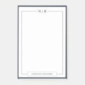 Classic Monogram Navy Blue Border Stationery ポストイット (正面)