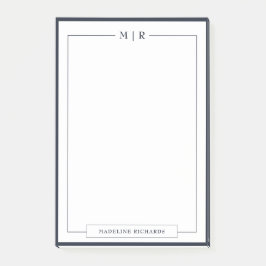 Classic Monogram Navy Blue Border Stationery ポストイット
