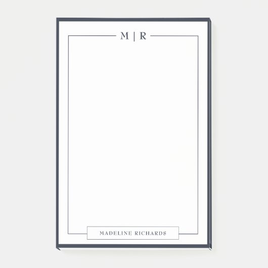 Classic Monogram Navy Blue Border Stationery ポストイット (正面)