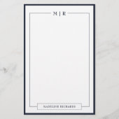 Classic Monogram Navy Blue Border Stationery 便箋 (正面)