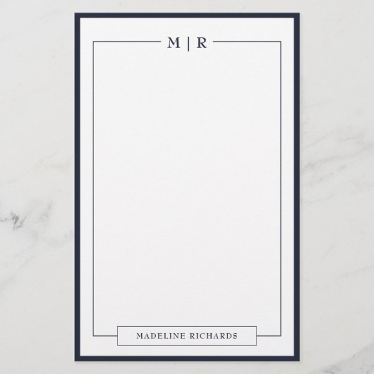 Classic Monogram Navy Blue Border Stationery 便箋 (正面)
