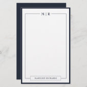 Classic Monogram Navy Blue Border Stationery 便箋 (正面/裏面)