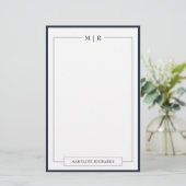 Classic Monogram Navy Blue Border Stationery 便箋 (スタンド正面)
