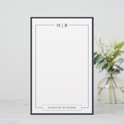 Classic Monogram Navy Blue Border Stationery 便箋 (スタンド正面)